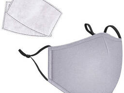 Reusable Fabric Face Mask with PM2.5 Filters (Adult, Gray)